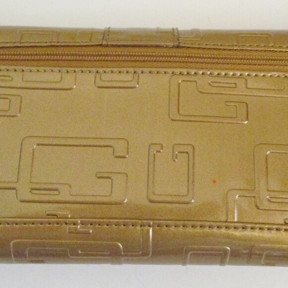 Guess Women's Tri-Fold Checkbook Wallet, Logo World SLG, Gold, G w/Rhinestones - Picture 8 of 12
